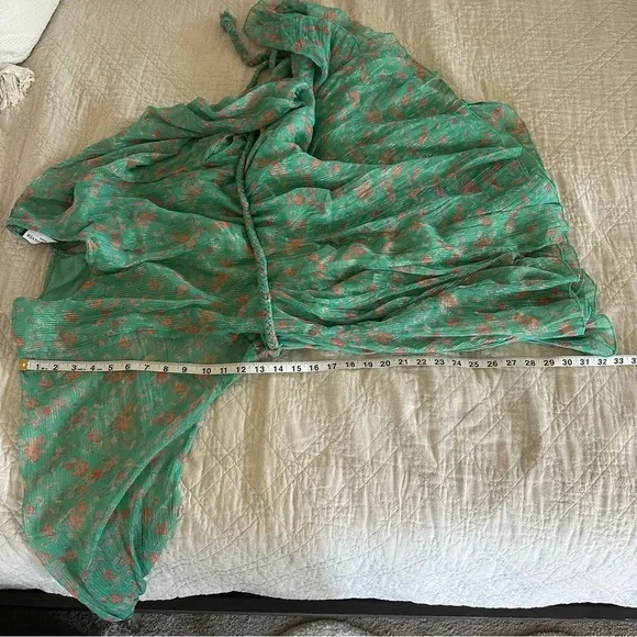 Boho Summer Mint chiffon ditsy floral print mini dress with Belt Italian Size 6 - Picture 16 of 17